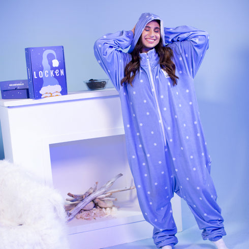 Snuggs X Locken christmas Blanket Onesie Purple Snowflakes